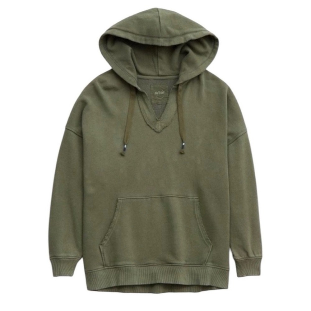 Aerie Barefoot Hoodie Sweatshirt Oversized V Neck Olive Green Size‎ XS